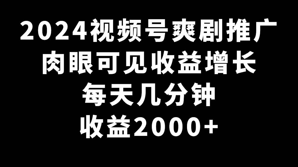 2024視頻號爽劇推廣，肉眼可見的收益增長，每天幾分鐘收益2000+