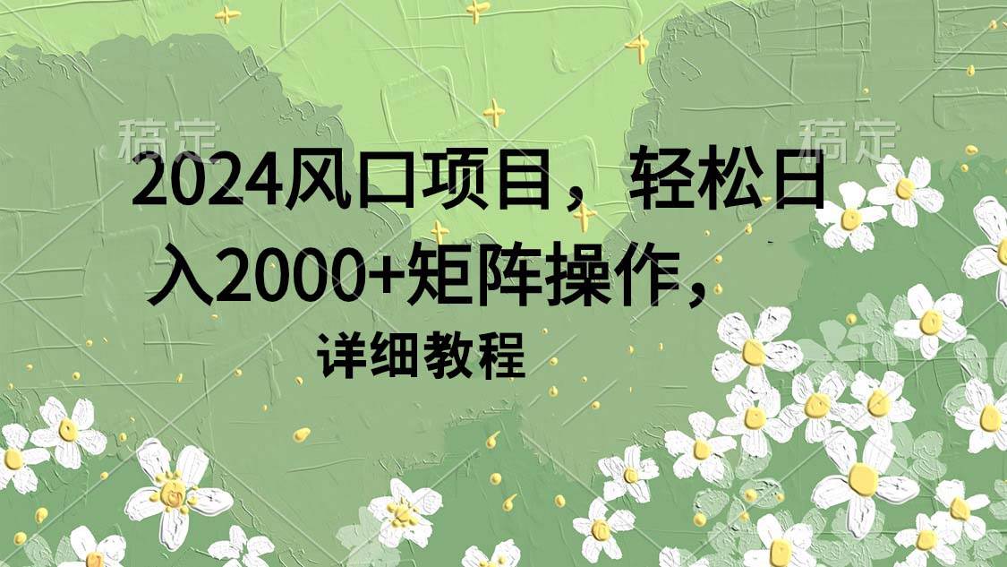 2024風口項目，輕松日入2000+矩陣操作，詳細教程
