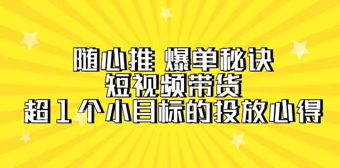 隨心推 爆單秘訣，短視頻帶貨-超1個(gè)小目標(biāo)的投放心得（7節(jié)視頻課）