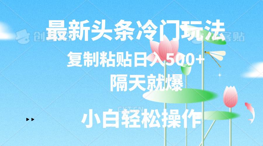 最新頭條冷門玩法，隔天就爆，復制粘貼日入500+